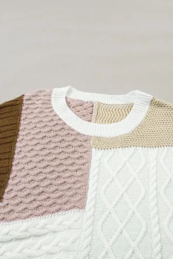 Hot Dear-Lover Colorblock Mix Textured Sweater Tee Multicolor