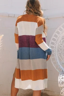 Hot Dear-Lover Colorblock Open Front Long Knit Cardigan Multicolor