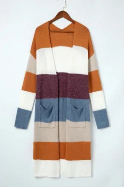 Hot Dear-Lover Colorblock Open Front Long Knit Cardigan Multicolor
