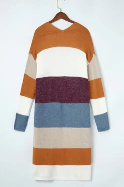 Hot Dear-Lover Colorblock Open Front Long Knit Cardigan Multicolor