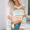 Clearance Dear-Lover Colorblock Stripe Long Sleeve Split Sweater Multicolor