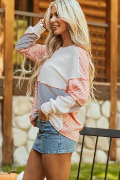 Best Dear-Lover Exposed Seam Colorblock Oversized Knit Top Multicolor