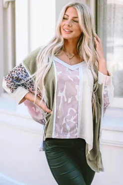 Discount Dear-Lover Exposed Seam Patchwork Oversized Top Multicolor