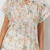 Best Dear-Lover Floral Mandarin Collar Top Multicolor