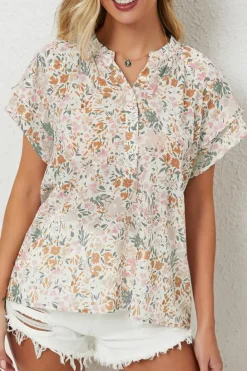 Best Dear-Lover Floral Mandarin Collar Top Multicolor
