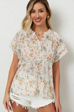 Best Dear-Lover Floral Mandarin Collar Top Multicolor