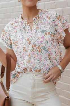 Best Dear-Lover Floral Mandarin Collar Top Multicolor