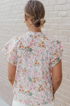 Best Dear-Lover Floral Mandarin Collar Top Multicolor