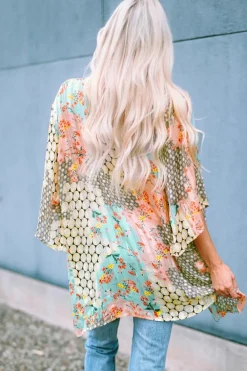 Online Dear-Lover Floral Open Sheer Shimmer Kimono Multicolor