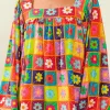 Clearance Dear-Lover Floral Pattern Square Neck Puff Sleeve Blouse Multicolor
