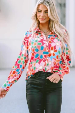 Best Dear-Lover Floral Print Bubble Sleeve Shirt Multicolor