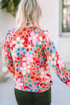 Best Dear-Lover Floral Print Bubble Sleeve Shirt Multicolor