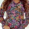 Clearance Dear-Lover Floral Print Ruffled Long Sleeve V-Neck Blouse Multicolor