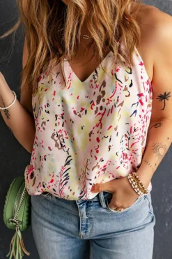 Best Dear-Lover Floral Print Spaghetti Straps Tank Top Multicolor