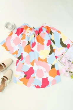 Clearance Dear-Lover Floral Print V Neck Half Sleeve Blouse Multicolor