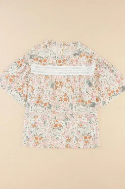 Sale Dear-Lover Floral Print Wide Ruffle Sleeves Blouse Multicolor