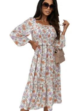 Hot Dear-Lover Floral Smocked Long Sleeve Pocketed Dress Multicolor