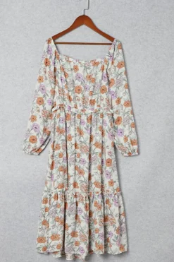 Hot Dear-Lover Floral Smocked Long Sleeve Pocketed Dress Multicolor