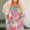 Best Dear-Lover Flower Print Pullover and Drawstring Shorts Lounge Set Multicolor