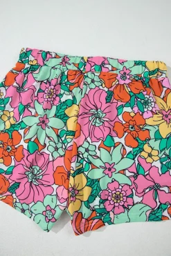 Best Dear-Lover Flower Print Pullover and Drawstring Shorts Lounge Set Multicolor