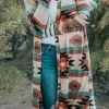 New Dear-Lover Geometric Color Block Open Front Long Cardigan Multicolor