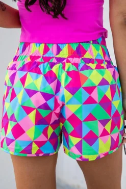 Best Dear-Lover Multicolor Geometric High Waisted Athletic Shorts Multicolor-2