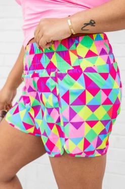 Best Dear-Lover Multicolor Geometric High Waisted Athletic Shorts Multicolor-2