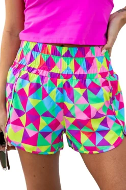 Best Dear-Lover Multicolor Geometric High Waisted Athletic Shorts Multicolor-2