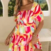 New Dear-Lover Geometric Print Smocked Babydoll Mini Dress Multicolor