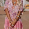 Best Dear-Lover Hibiscus Floral Print Ruffle Mini Dress Multicolor