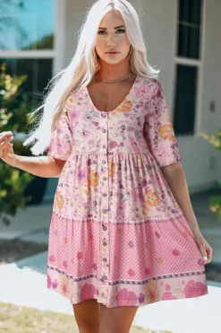Best Dear-Lover Hibiscus Floral Print Ruffle Mini Dress Multicolor