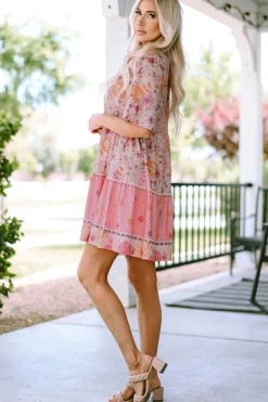 Best Dear-Lover Hibiscus Floral Print Ruffle Mini Dress Multicolor