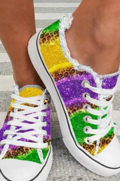 Sale Dear-Lover Leopard Color Block Lace-up Canvas Shoes Multicolor