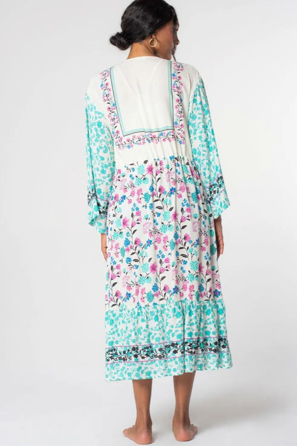 New Dear-Lover Long Sleeve Tassel Tie Floral Kimono Multicolor