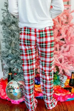 Outlet Dear-Lover Merry Christmas Plaid Print Two Piece Lounge Set Multicolor