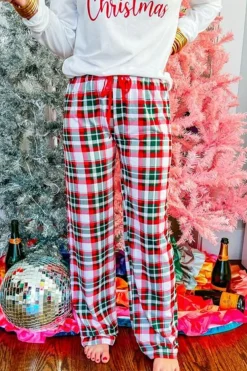 Outlet Dear-Lover Merry Christmas Plaid Print Two Piece Lounge Set Multicolor