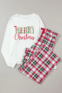 Outlet Dear-Lover Merry Christmas Plaid Print Two Piece Lounge Set Multicolor