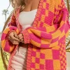 New Dear-Lover Open Front Mixed Checkered Pattern Knit Cardigan Multicolor