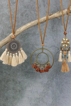 New Dear-Lover 3pcs Bohemian Retro Tasseled Pendant Necklace Multicolor