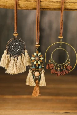 New Dear-Lover 3pcs Bohemian Retro Tasseled Pendant Necklace Multicolor