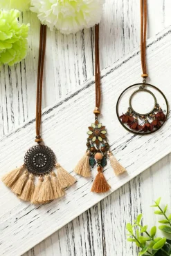 New Dear-Lover 3pcs Bohemian Retro Tasseled Pendant Necklace Multicolor