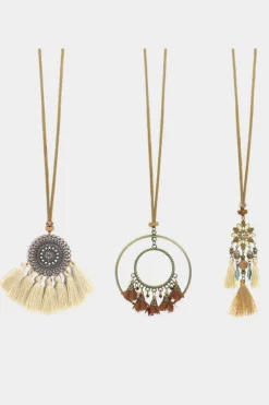 New Dear-Lover 3pcs Bohemian Retro Tasseled Pendant Necklace Multicolor