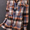 Sale Dear-Lover Plaid Button Down Ruffled Shirt Jacket Multicolor