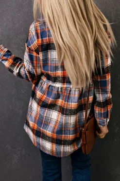 Sale Dear-Lover Plaid Button Down Ruffled Shirt Jacket Multicolor