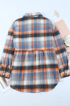 Sale Dear-Lover Plaid Button Down Ruffled Shirt Jacket Multicolor