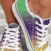 New Dear-Lover Shiny Gradient Raw Hem Lace-up Flat Canvas Shoes Multicolor