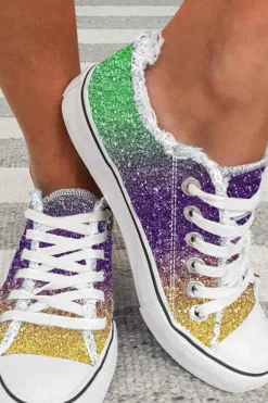 New Dear-Lover Shiny Gradient Raw Hem Lace-up Flat Canvas Shoes Multicolor