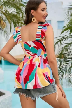 Best Dear-Lover Square Neck Abstract Print Tank Top Multicolor