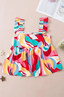 Best Dear-Lover Square Neck Abstract Print Tank Top Multicolor