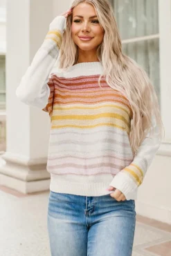 Discount Dear-Lover Stripe Long Sleeve Round Neck Sweater Multicolor